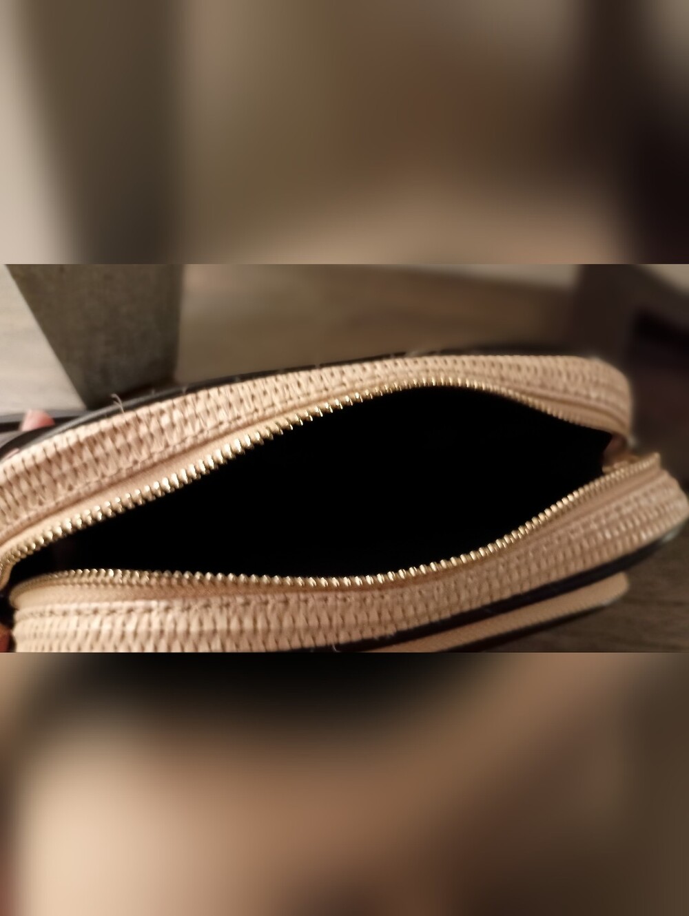 Time and Tru Beige Woven Crossbody with Black Trim and Gold Accent - Picture 5 of 10